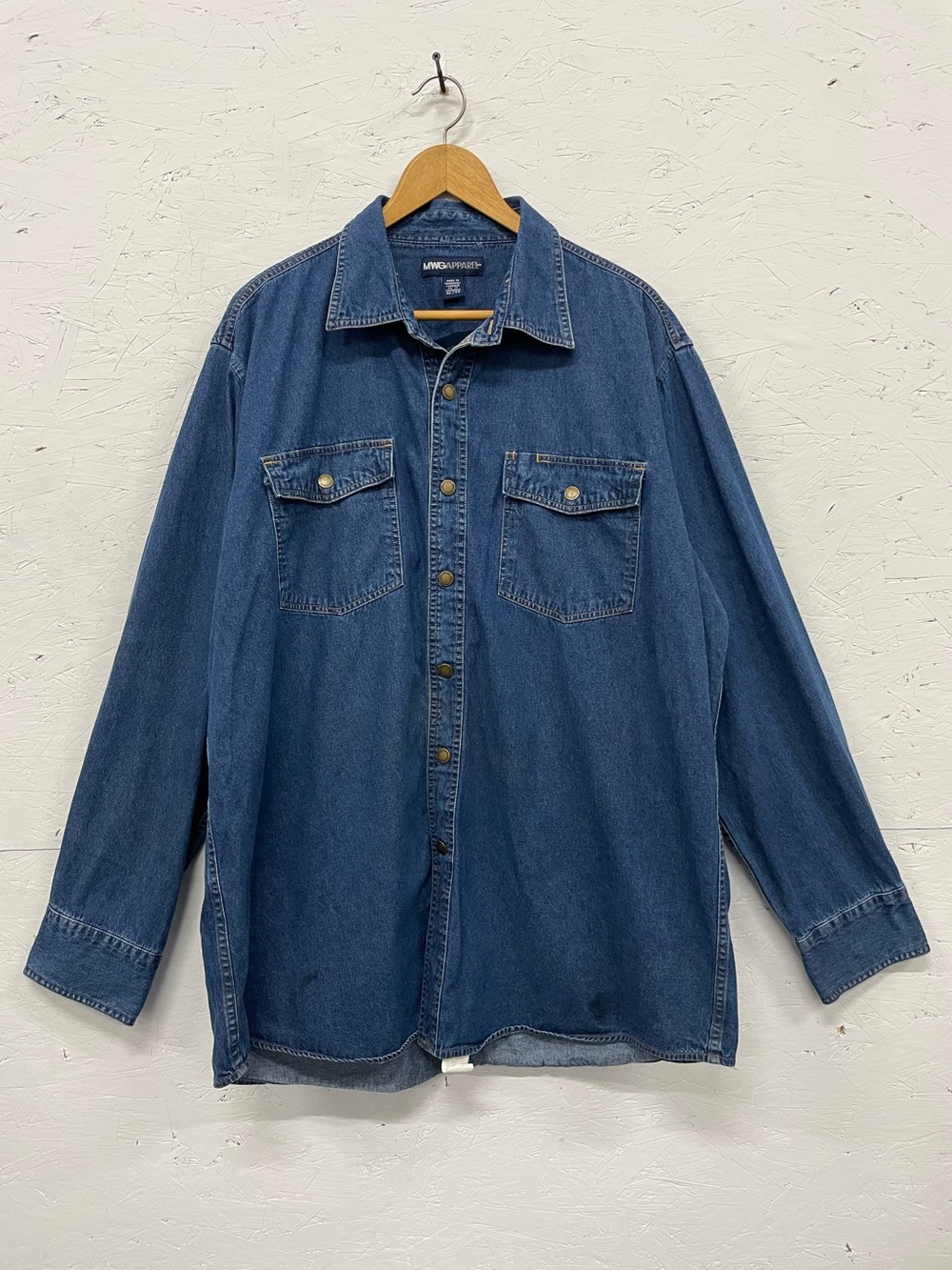 MWG Apparel Denim Brass Snap Collared Shirt, Size XL